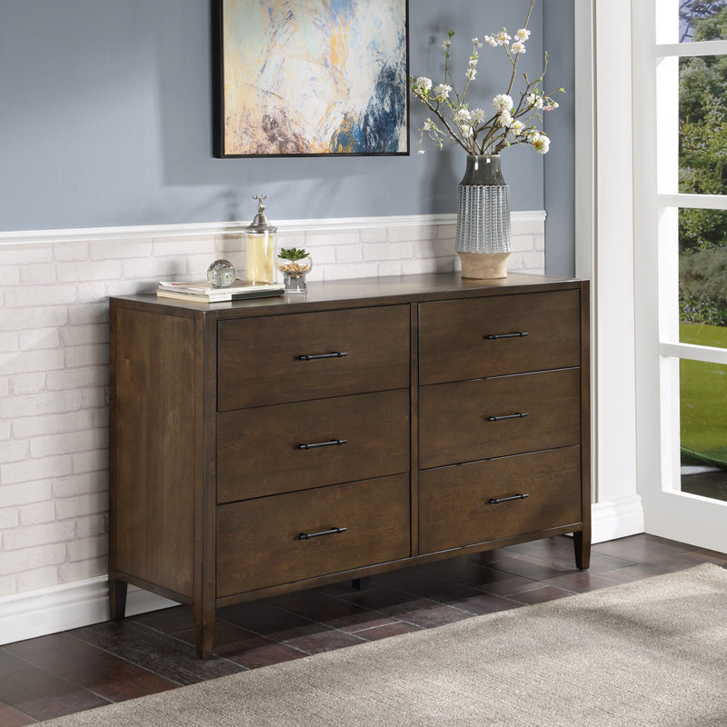 Safavieh Couture Tompkins 6 Drawer Dresser Dark Walnut